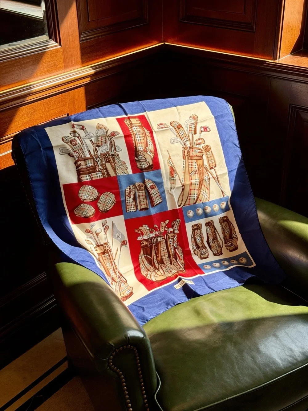 Vintage Burberry silk Golfer Motif Scarf